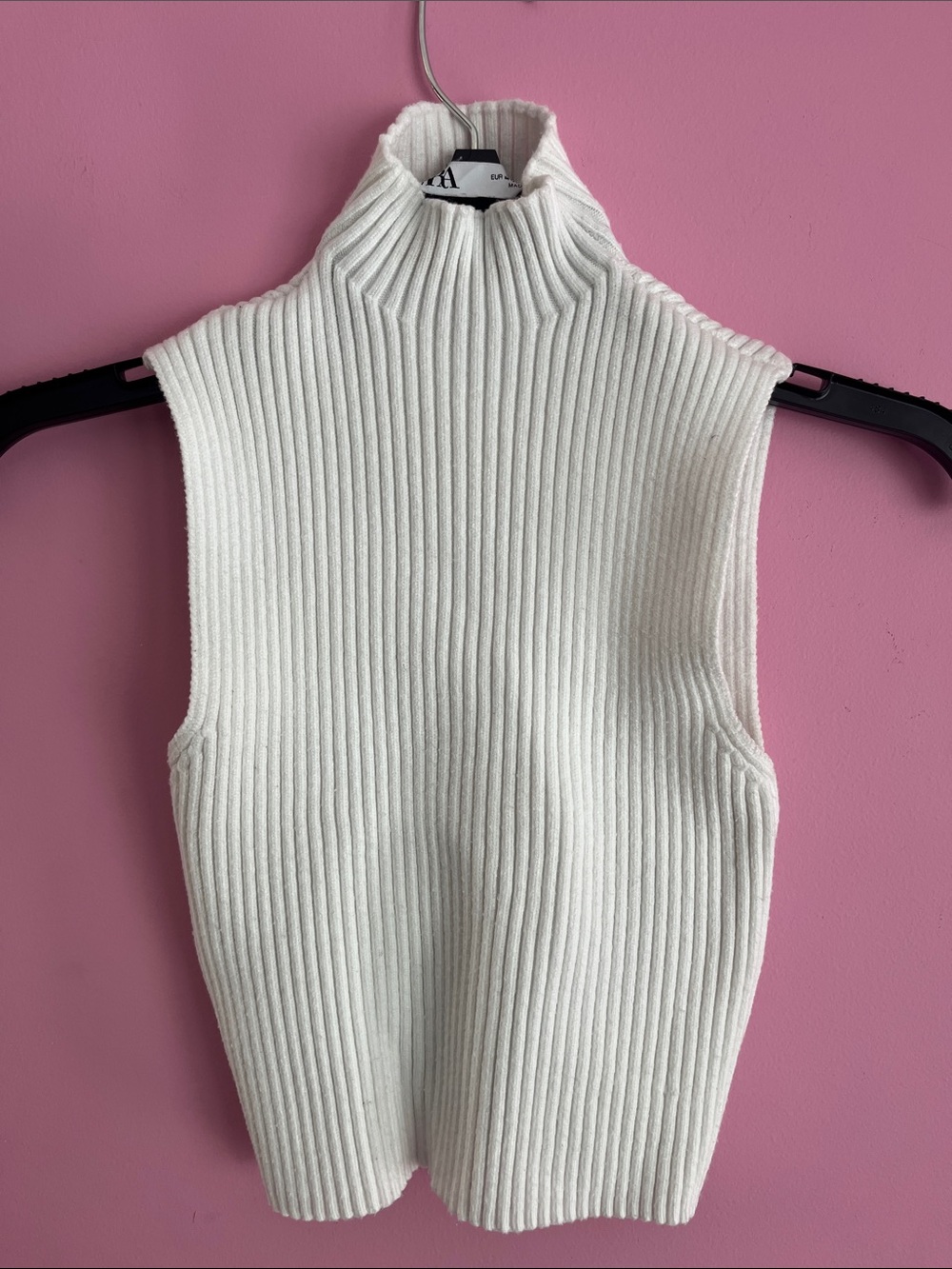 Zara Ribbed Sleeveless Turtleneck - White